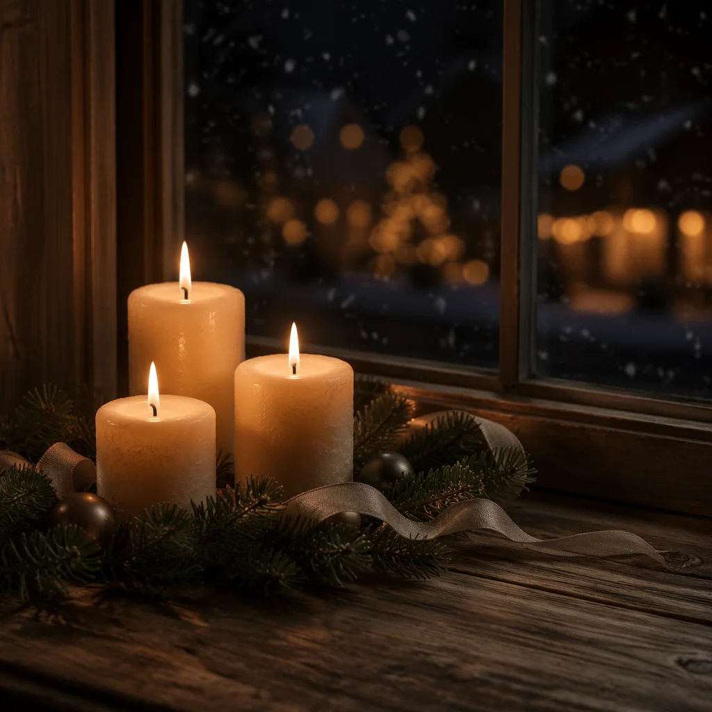 Warm Christmas Candles With Golden Bokeh