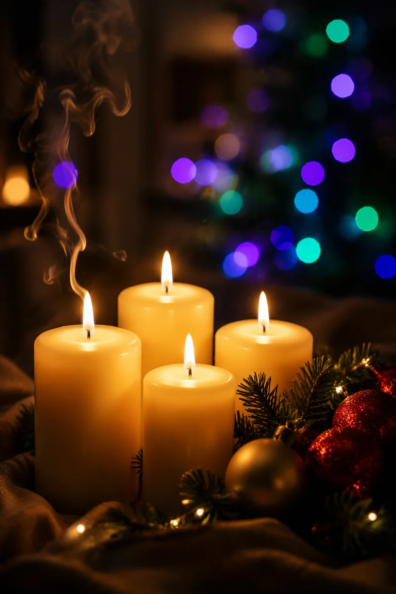 Warm Christmas Candles With Festive Bokeh