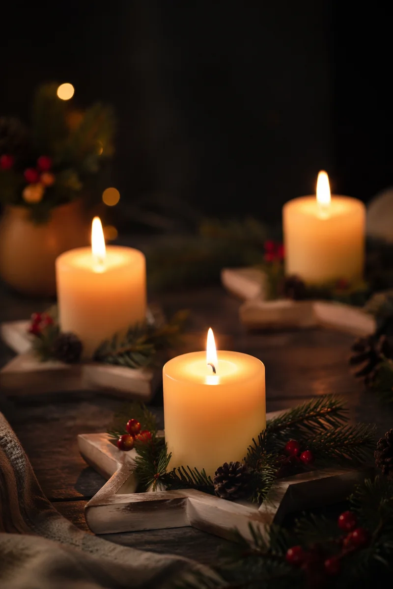 Warm Christmas Candles with Golden Bokeh