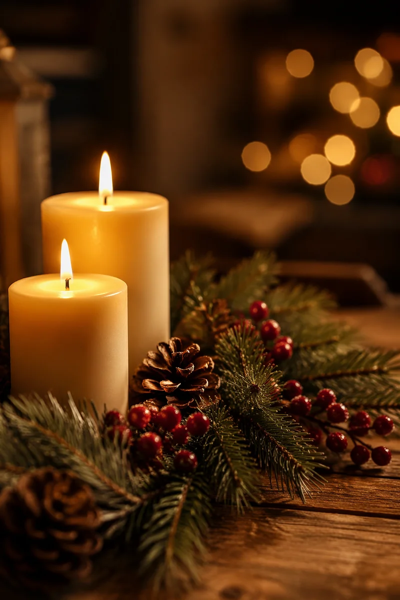 Warm Christmas Candles with Golden Bokeh