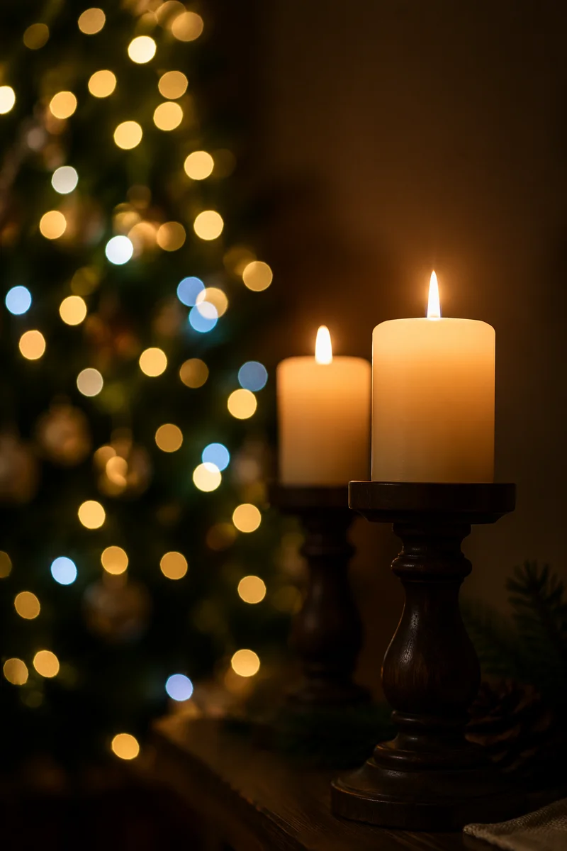 Warm Christmas Candles with Festive Bokeh