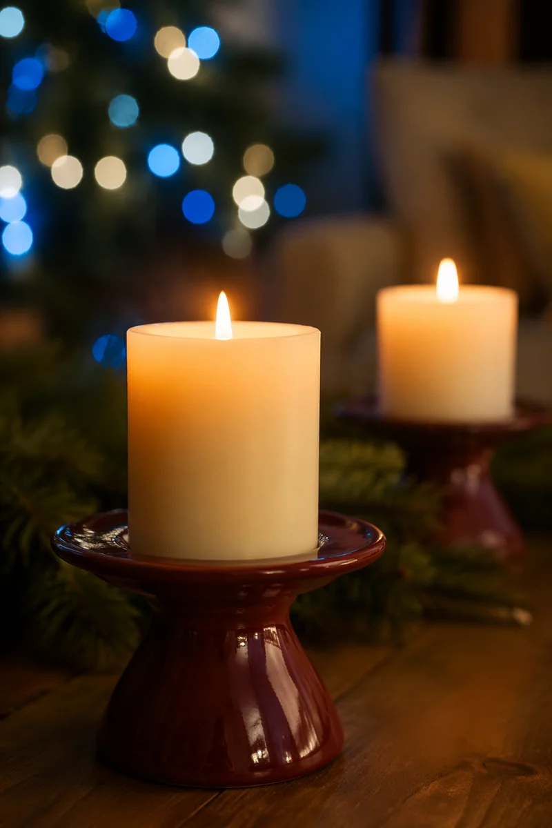 Warm Christmas Candles with Festive Bokeh