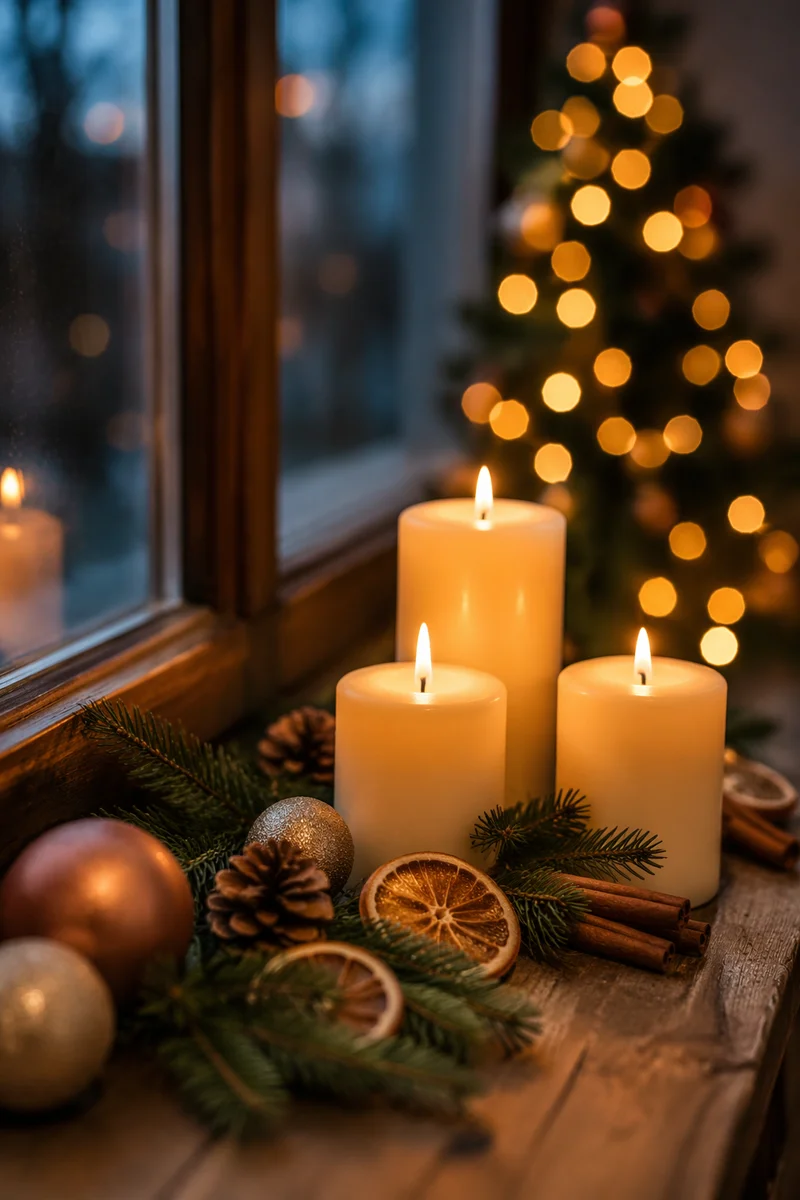 Warm Christmas Candles with Golden Bokeh