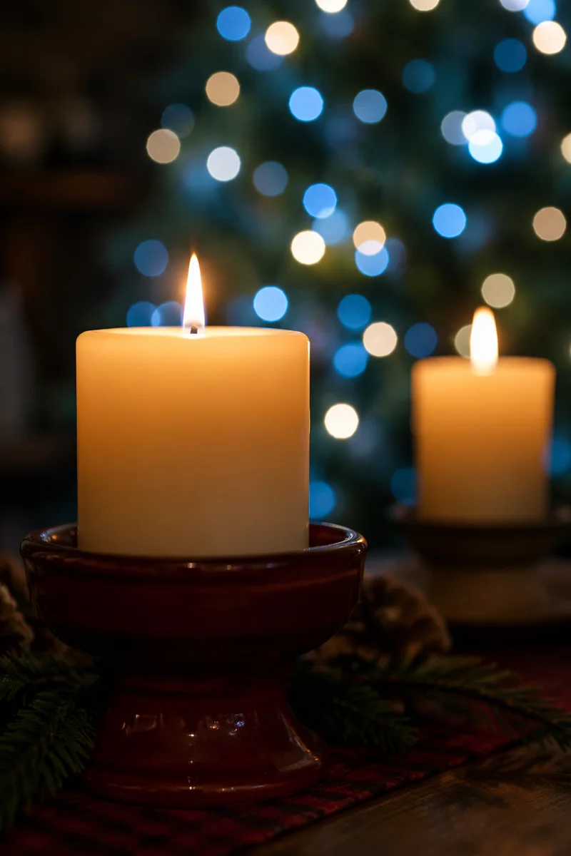 Warm Christmas Candles with Holiday Bokeh