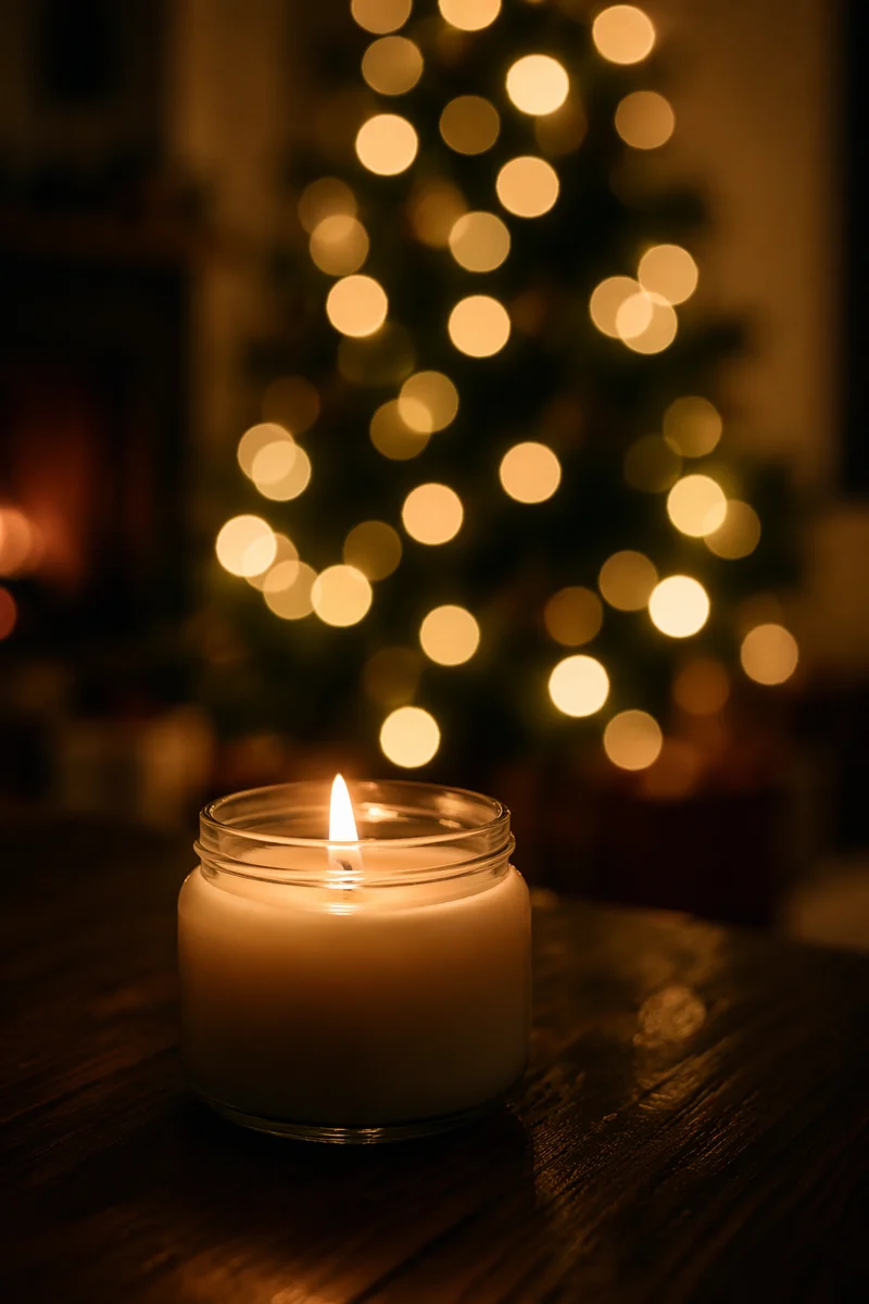 Warm Christmas Candlelight with Golden Bokeh