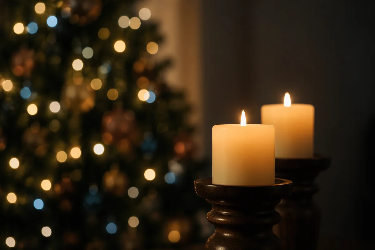 Warm Christmas Candles with Festive Bokeh