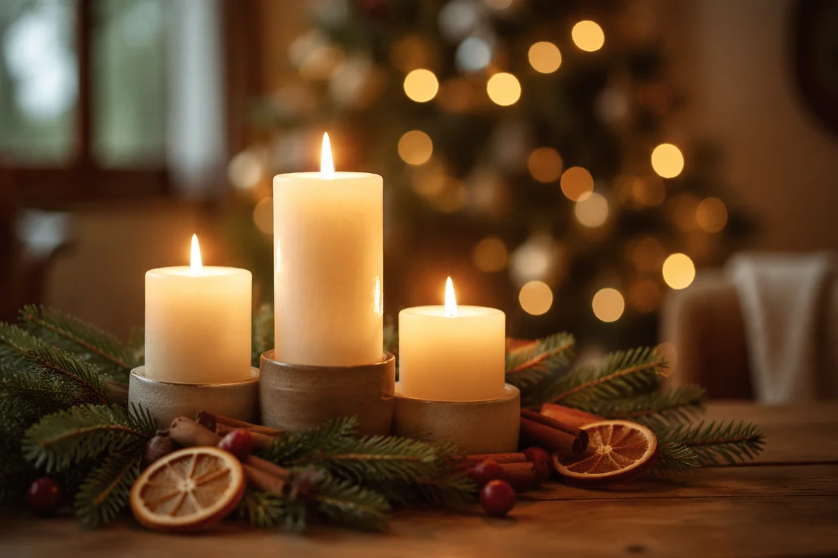 Warm Christmas Candles with Golden Bokeh