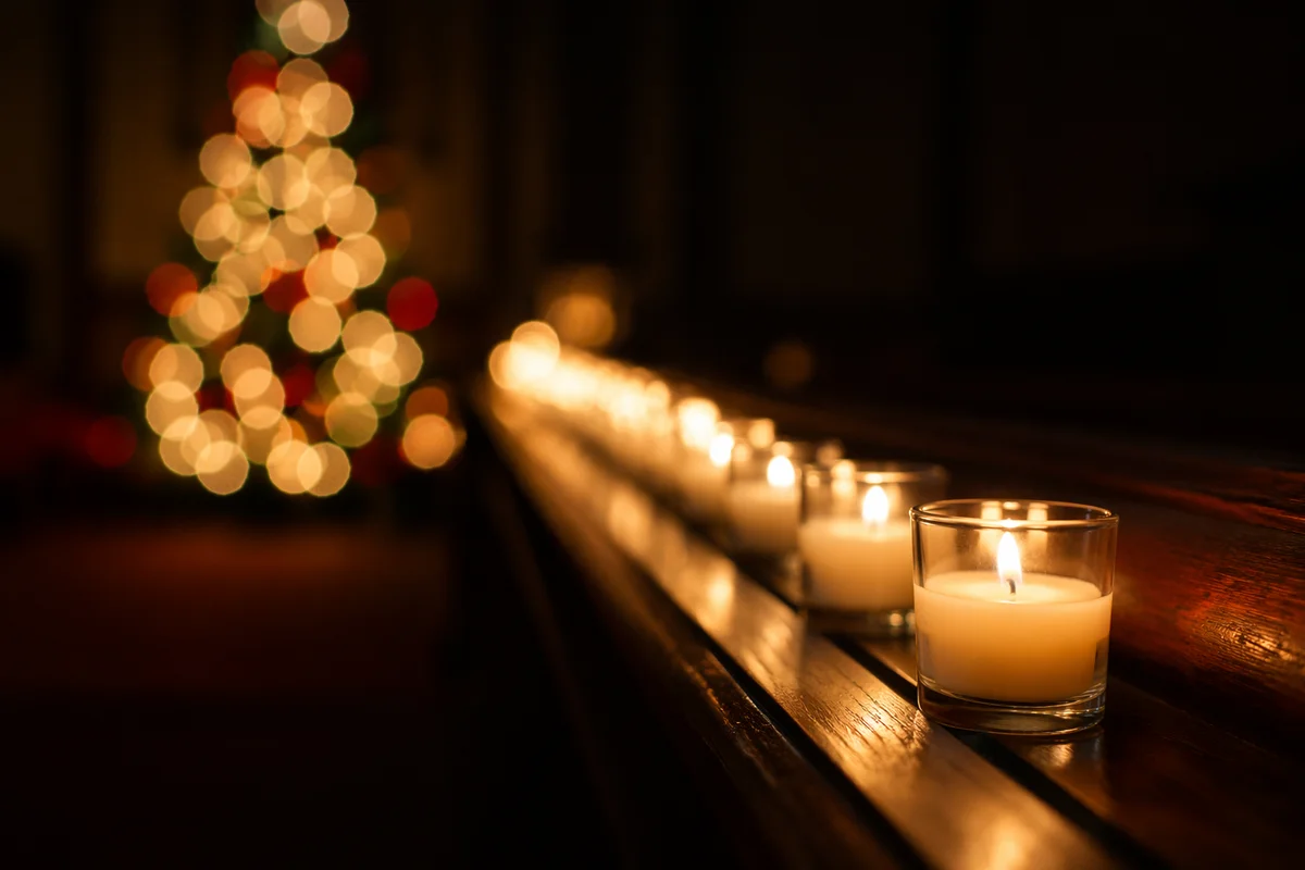 Warm Christmas Candles in Quiet Sanctuary