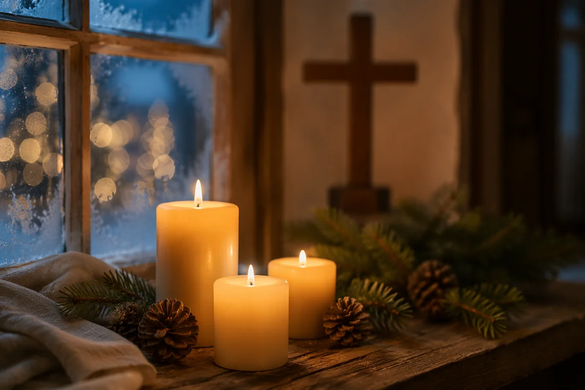 Warm Christmas Candles in Quiet Chapel