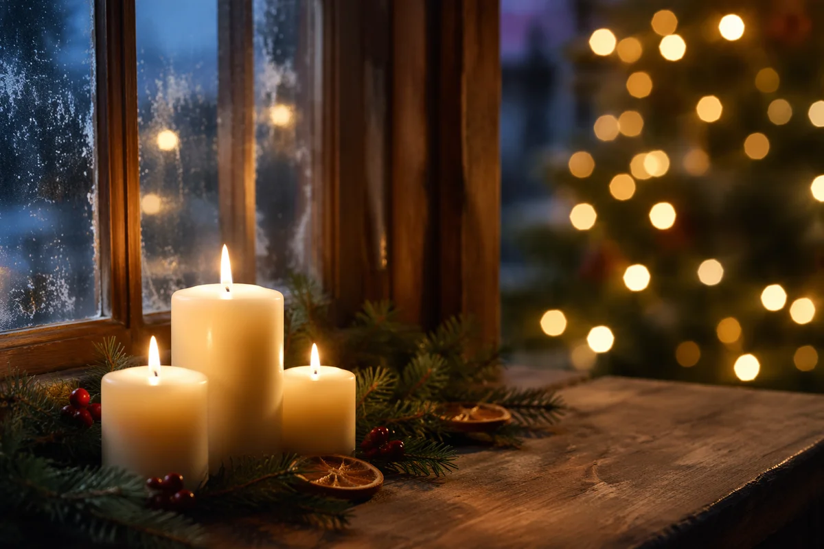 Warm Christmas Candles With Golden Bokeh