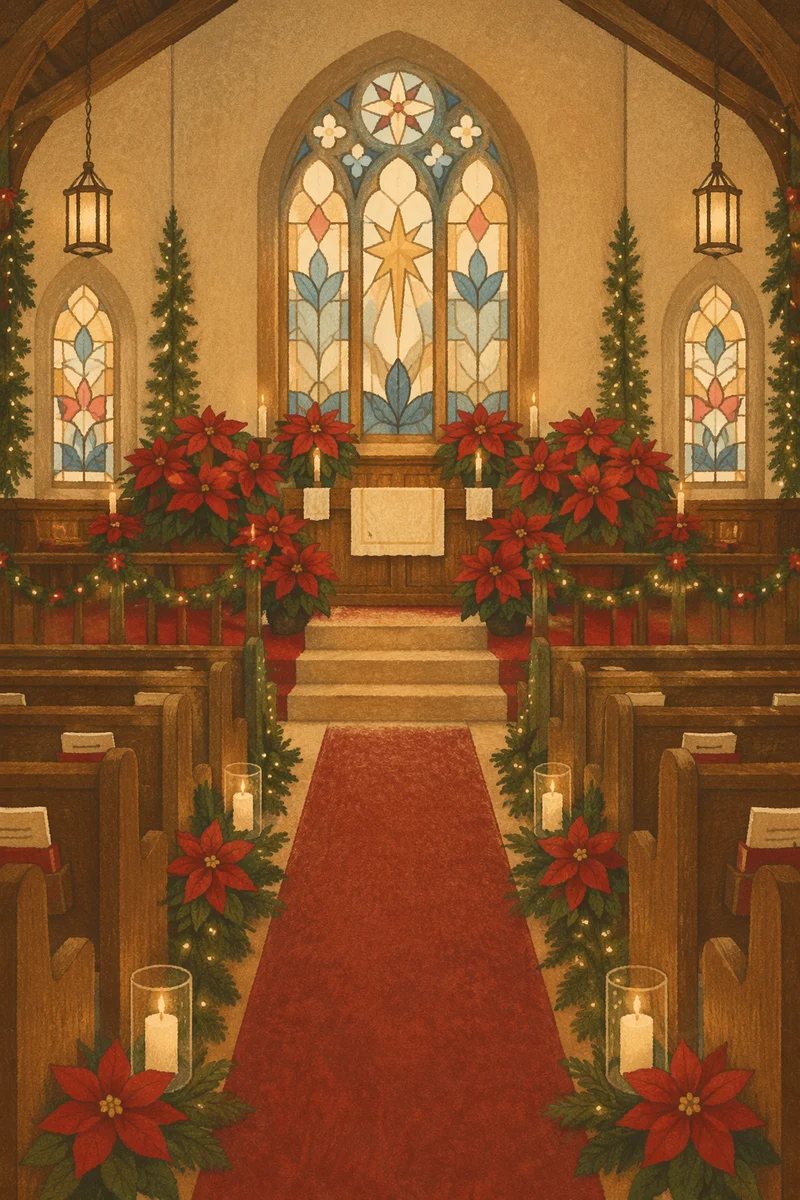 Christmas Church Sanctuary with Poinsettias