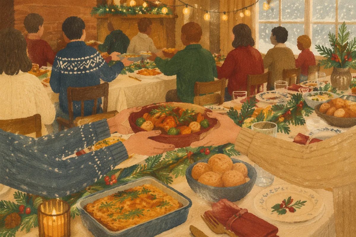 Warm Christmas Church Fellowship Dinner Tables