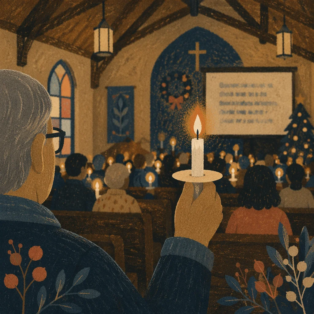 Raised Candle in Christmas Eve Congregation