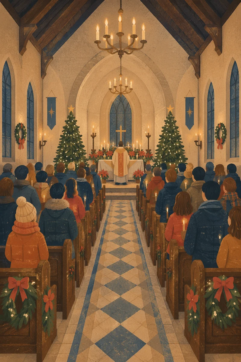 Christmas Eve Candlelight Church Congregation