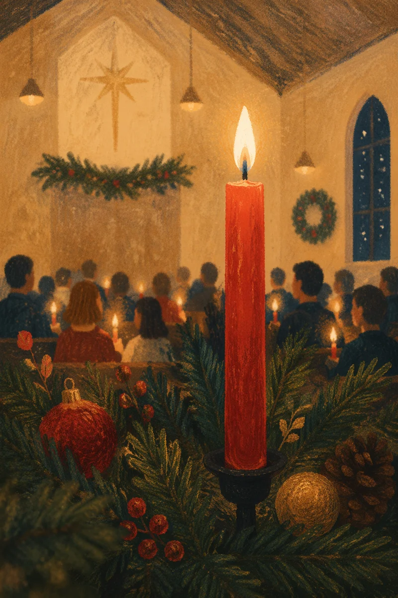 Christmas Eve Candlelight Service with Evergreen Garland
