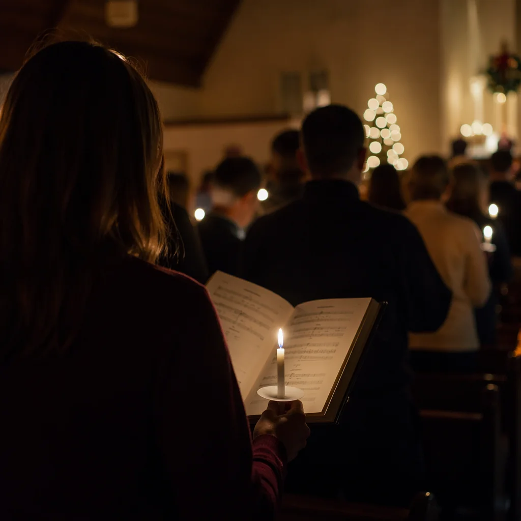 Candlelight Congregation in Chapel Interior