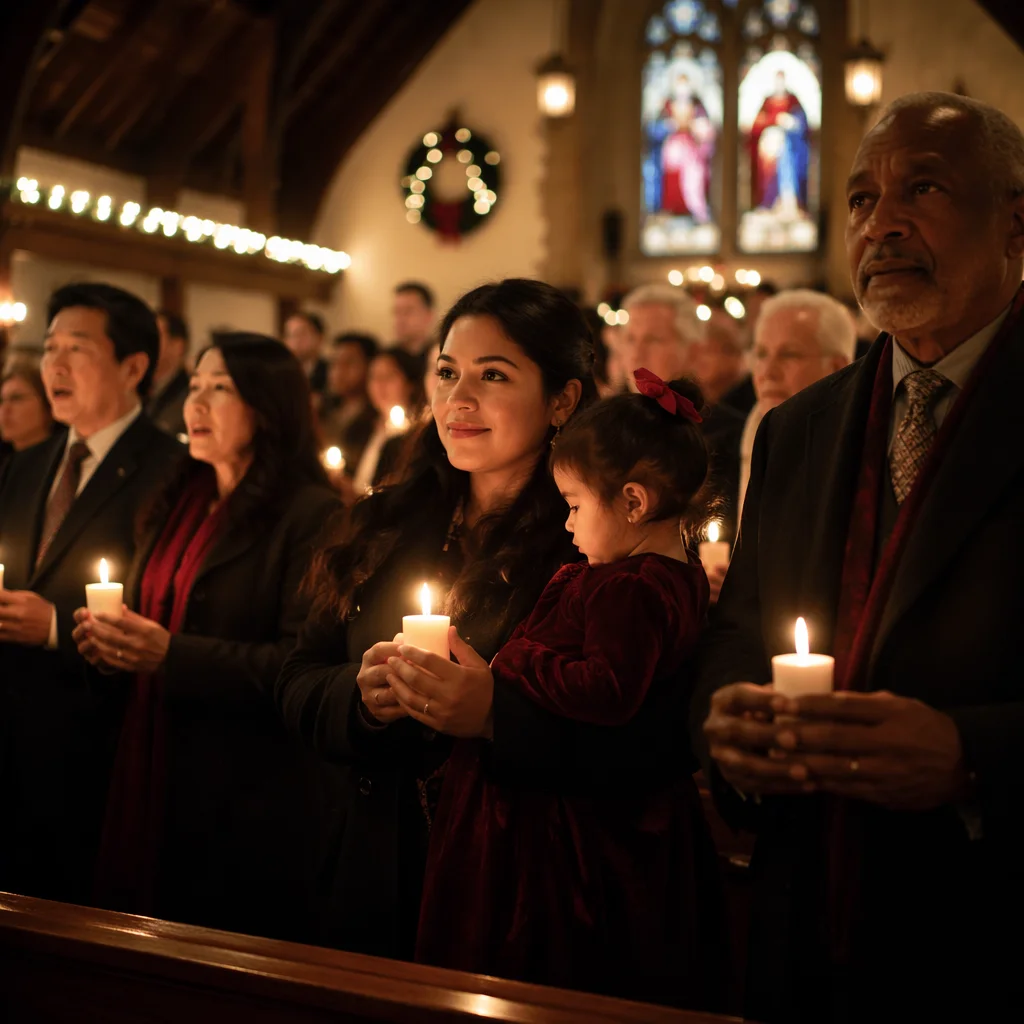 Christmas Eve Candlelight Church Congregation