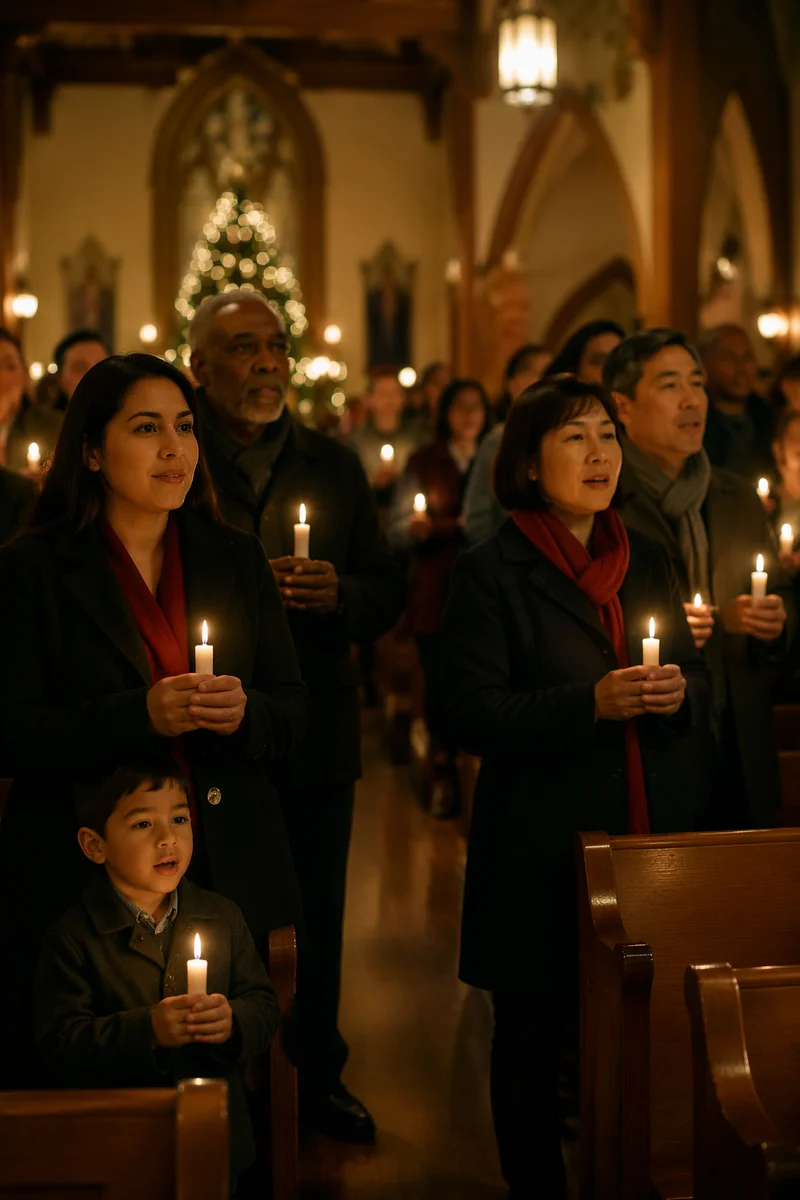 Christmas Eve Candlelight Church Congregation