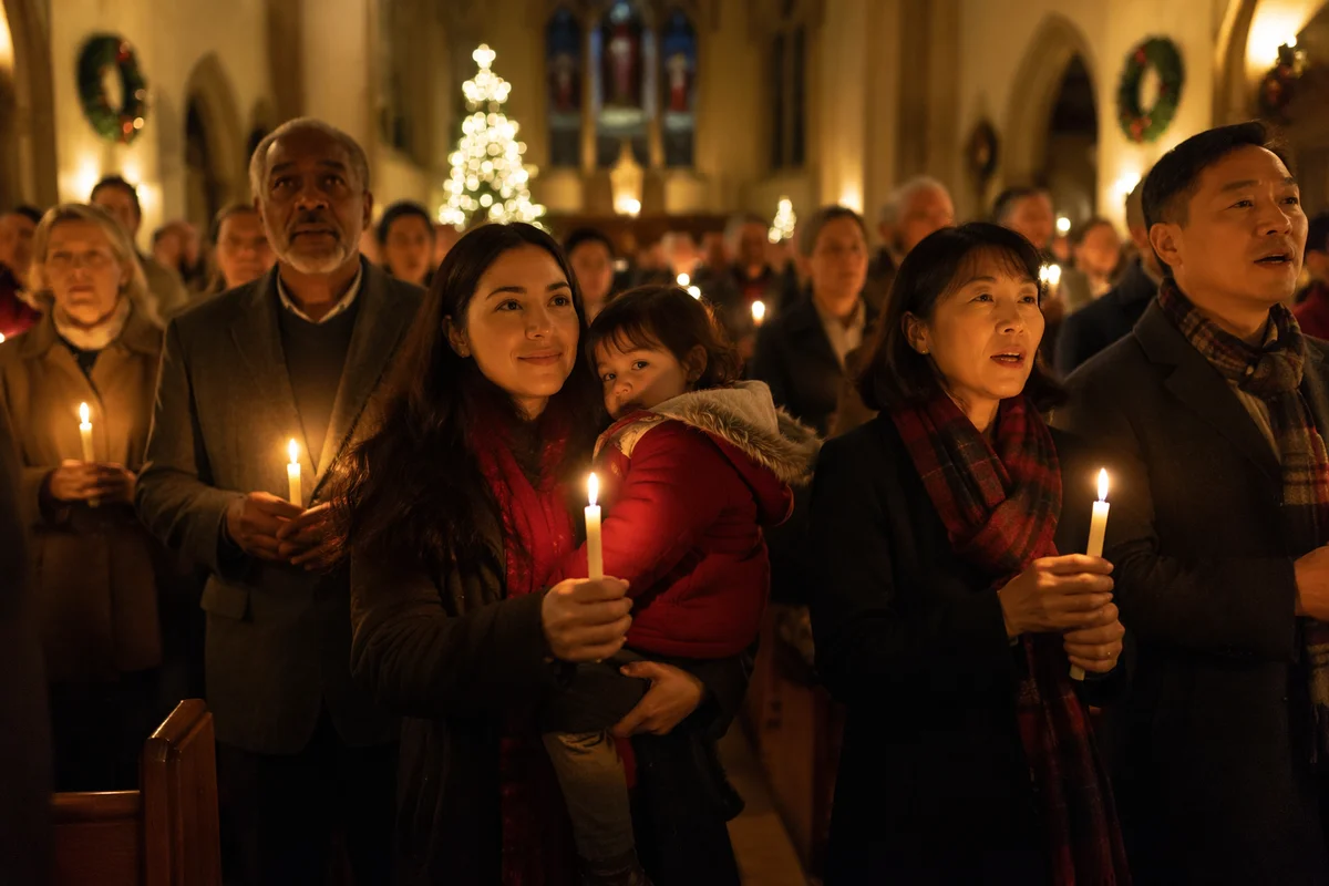 Christmas Eve Candlelight Church Congregation