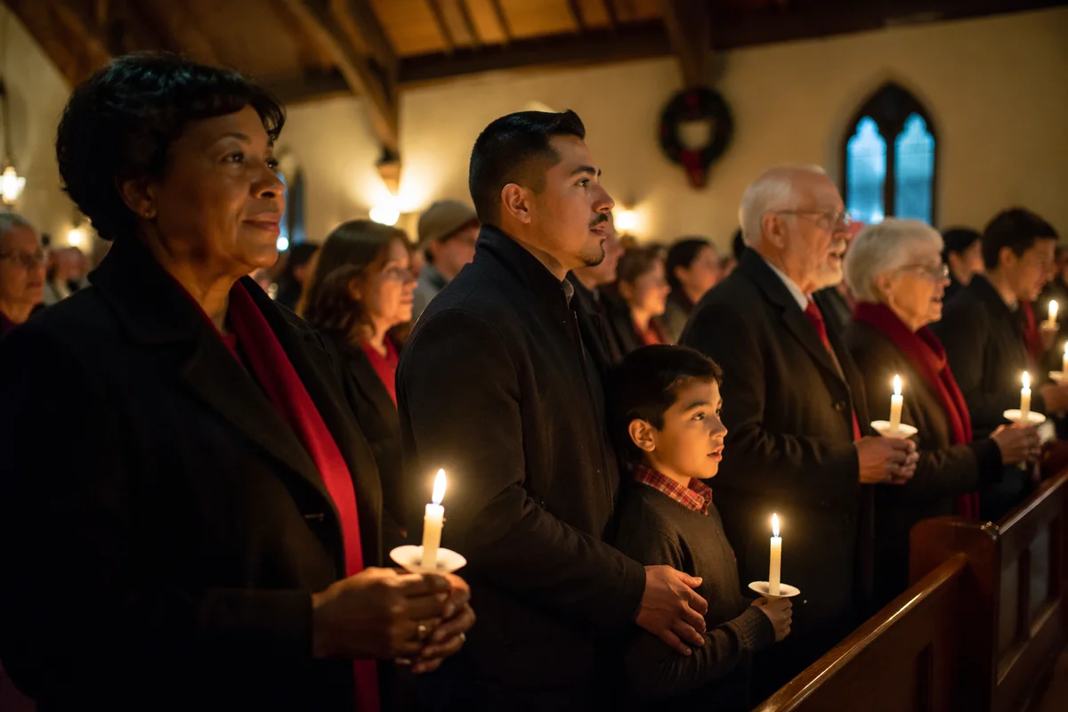 Christmas Eve Candlelight Church Congregation