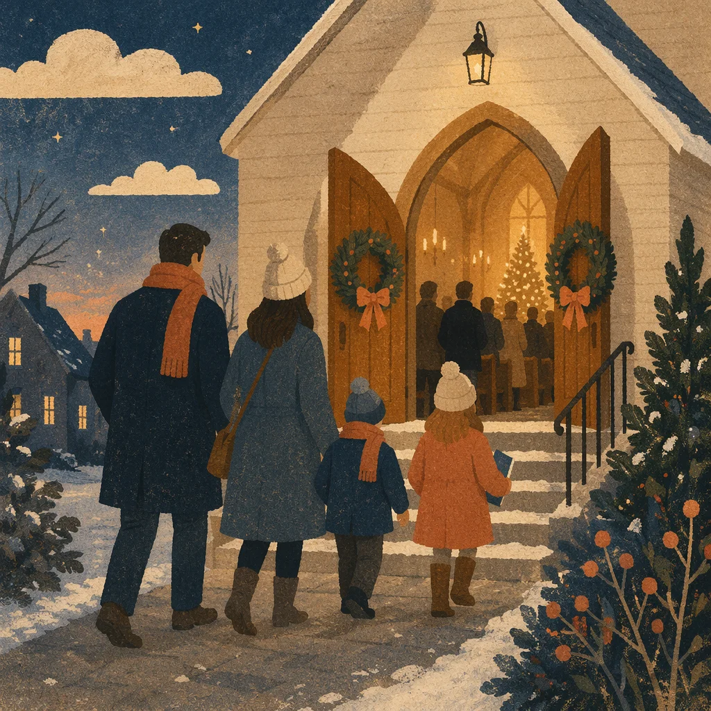 Family Entering Church on Christmas Eve