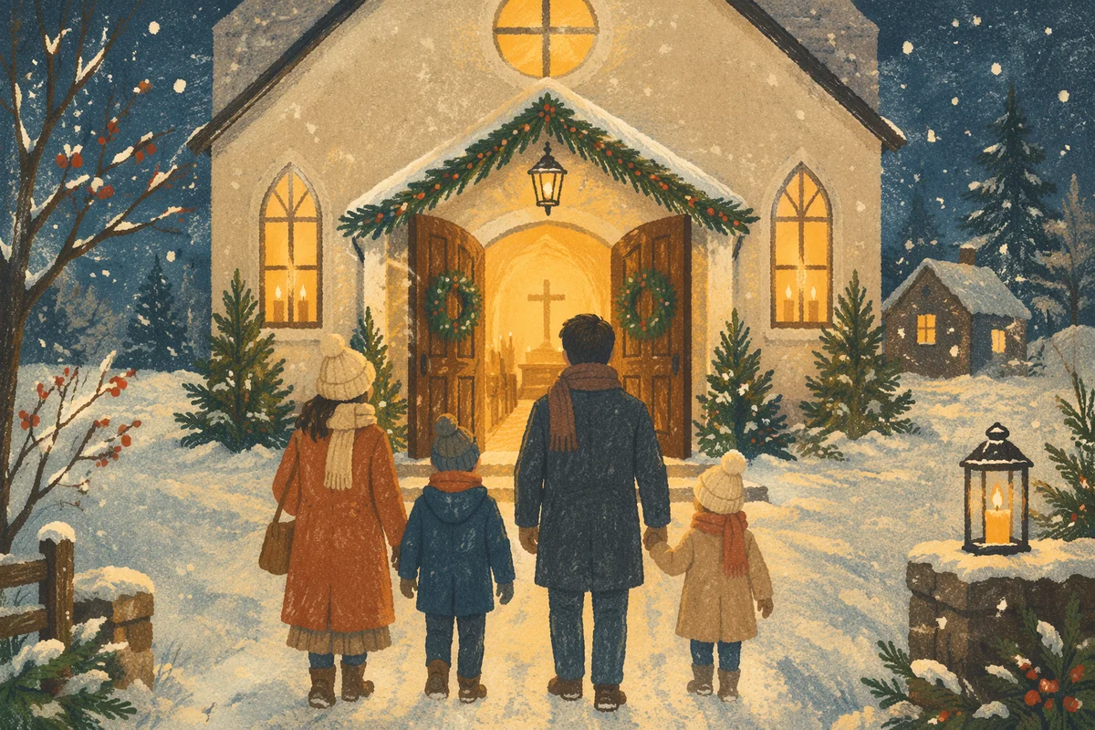 Family Entering Church on Christmas Eve