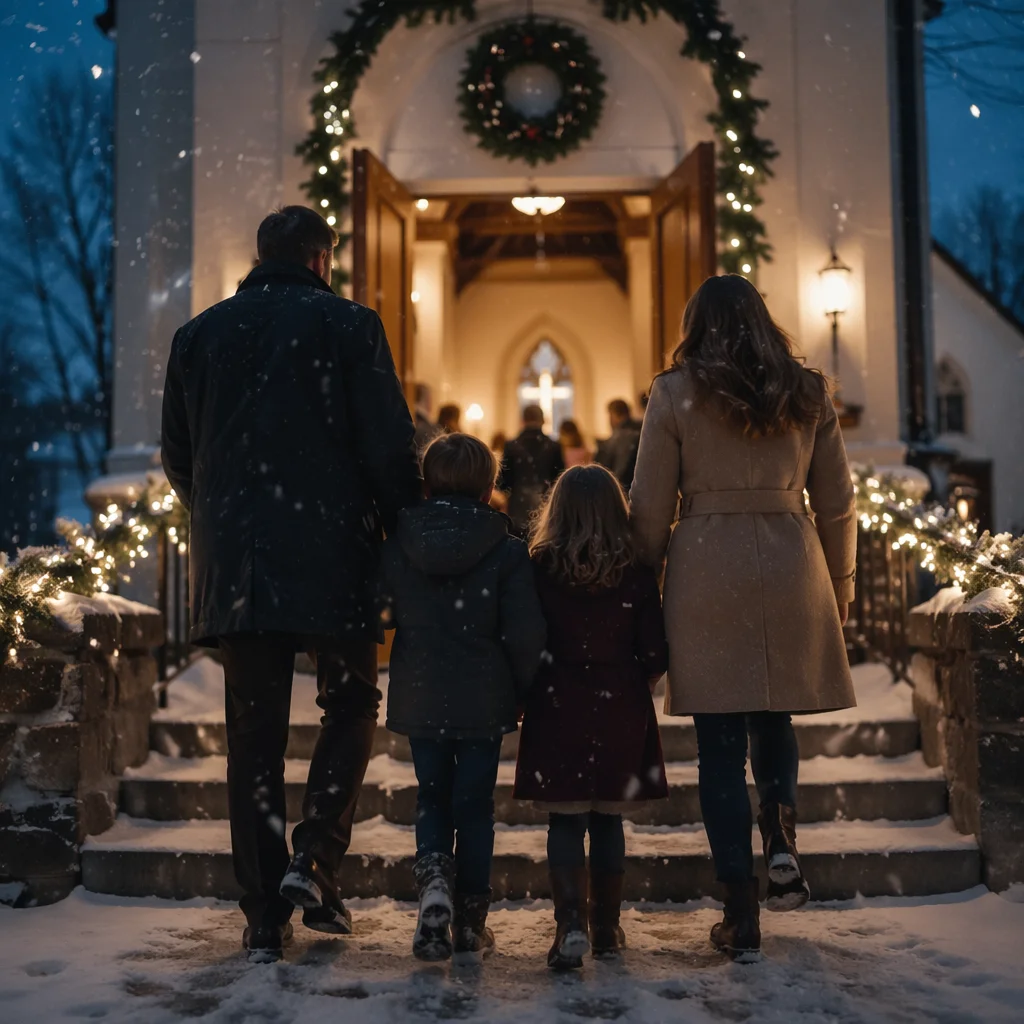 Family Entering Church on Christmas Eve
