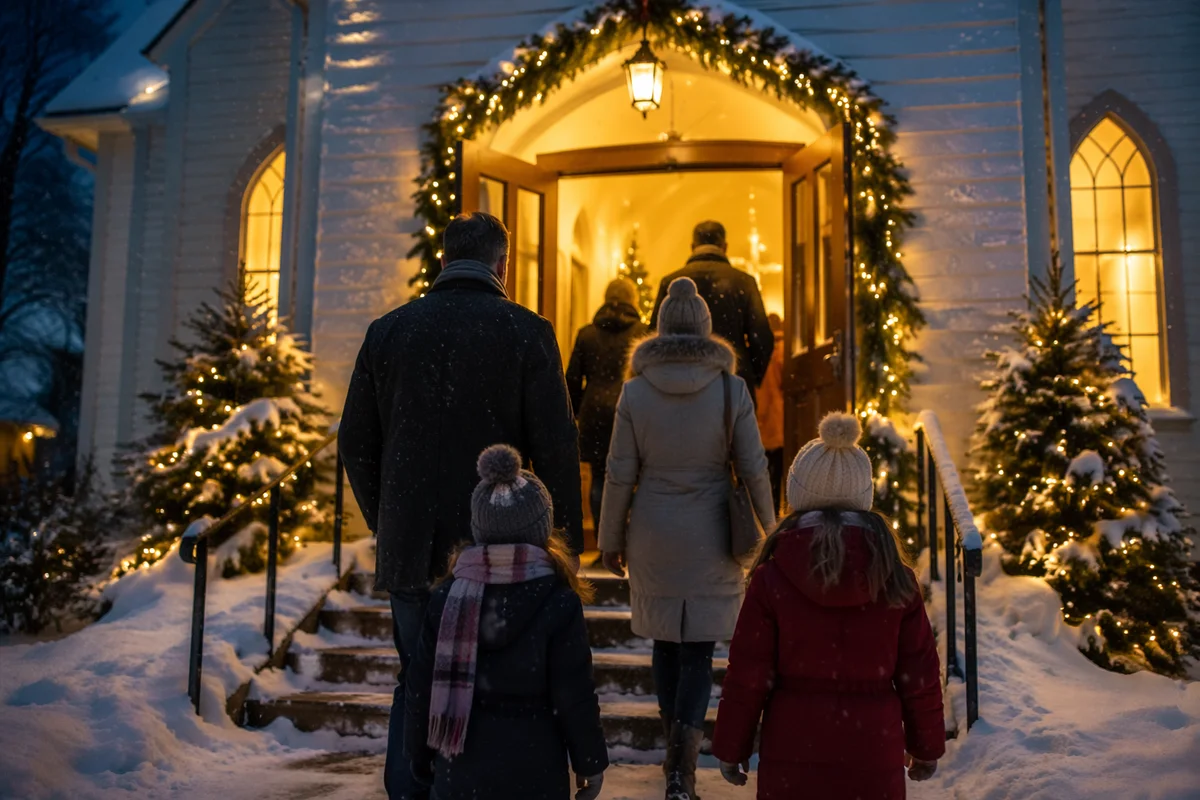 Family Entering Church on Christmas Eve
