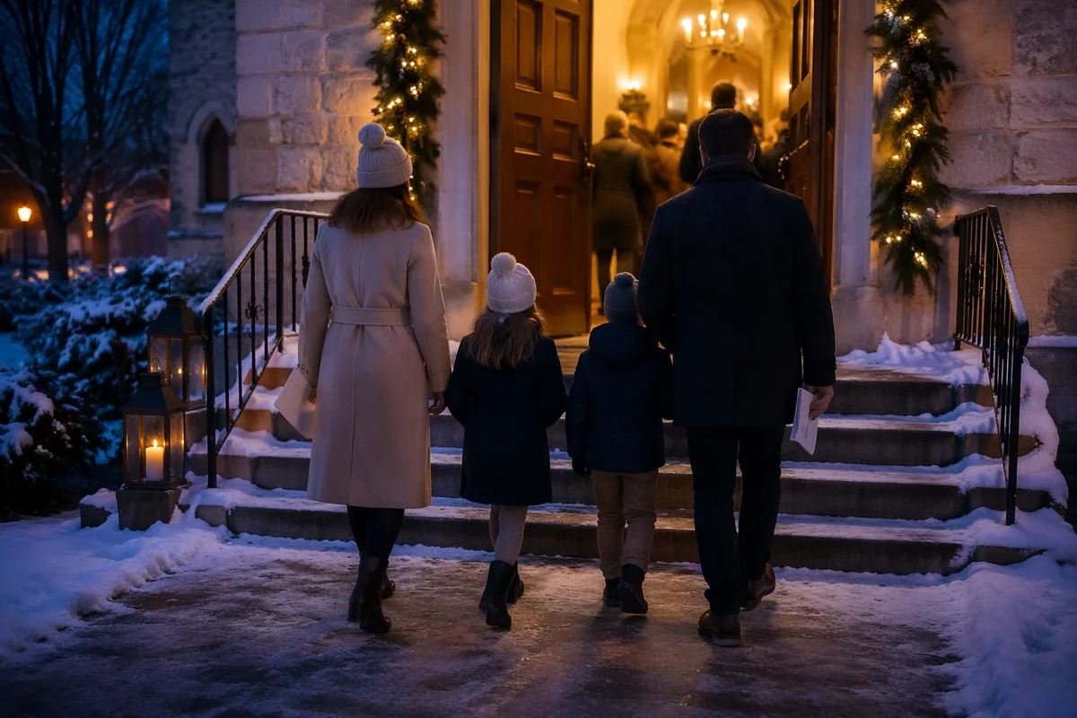 Family Entering Church on Christmas Eve