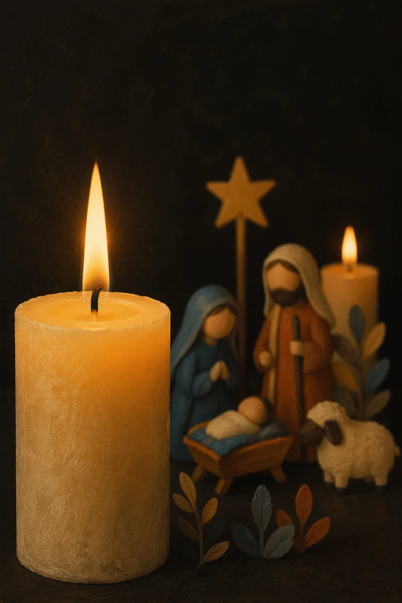Candlelit Christmas Nativity in Warm Shadows
