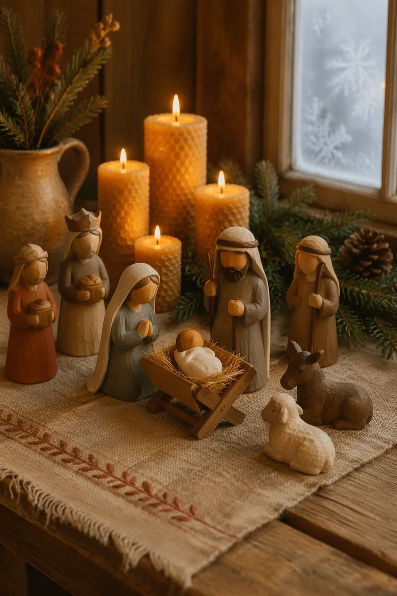 Handmade Nativity in Christmas Candlelight
