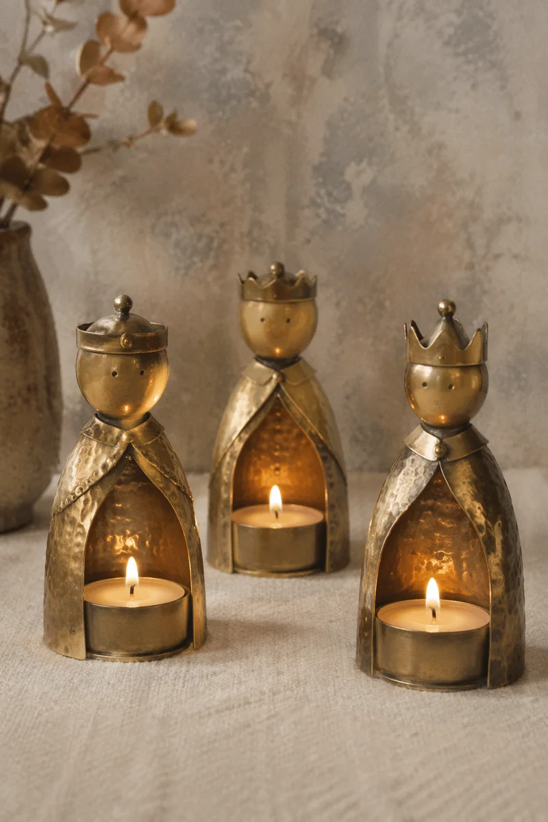 Handmade Brass Nativity Candlelight for Christmas Eve