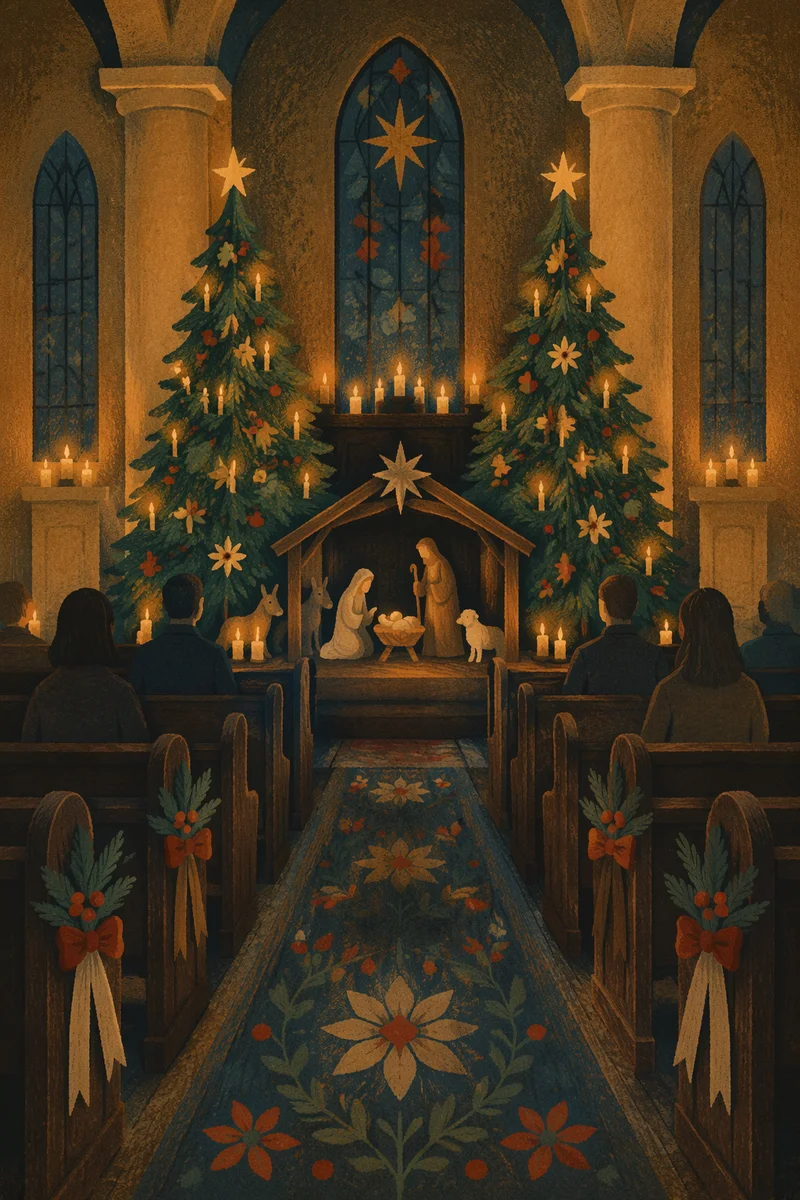 Candlelit Christmas Nativity in Stone Sanctuary