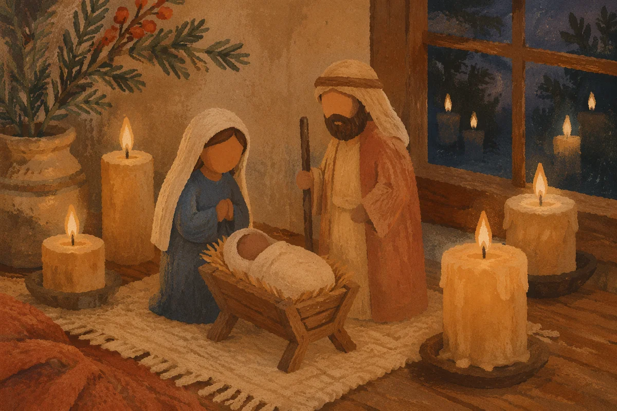 Candlelit Handmade Nativity at Christmas Dusk