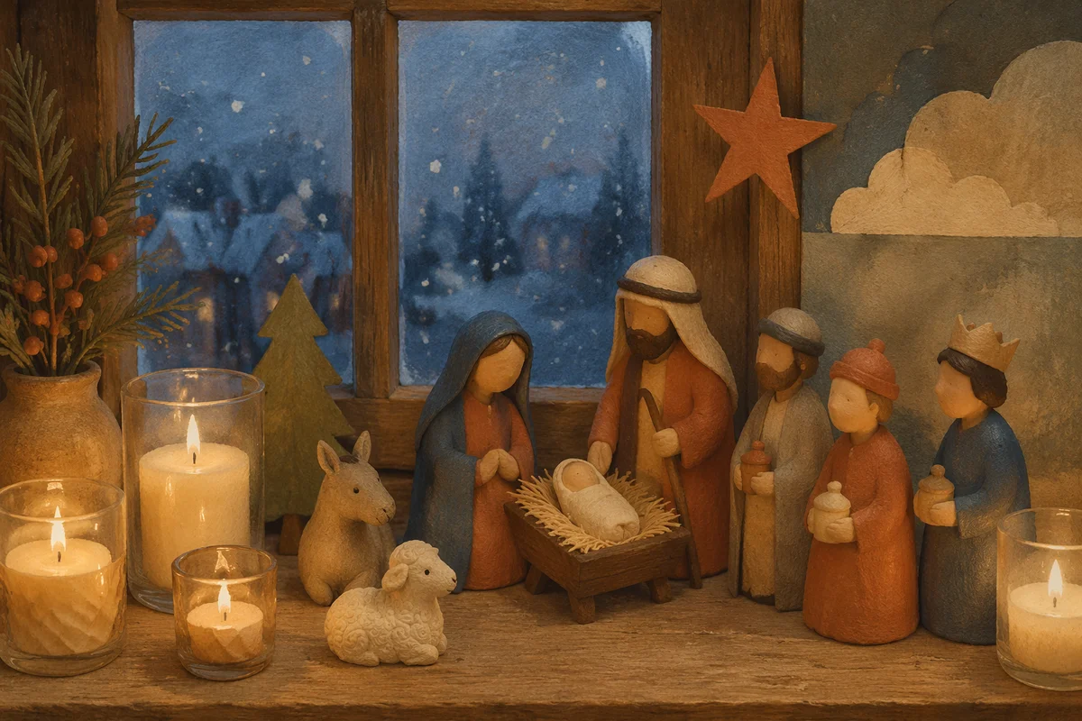 Candlelit Nativity on Winter Windowsill