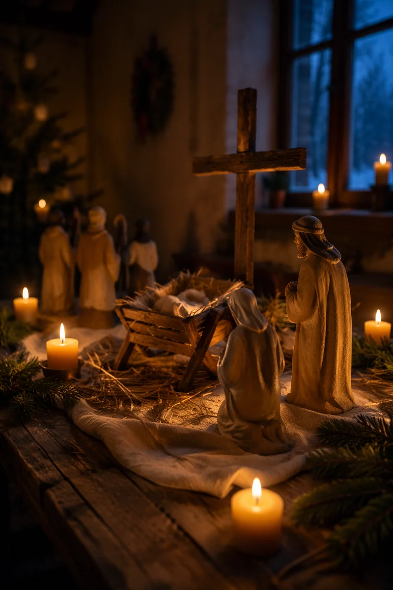 Candlelit Nativity in Winter Chapel