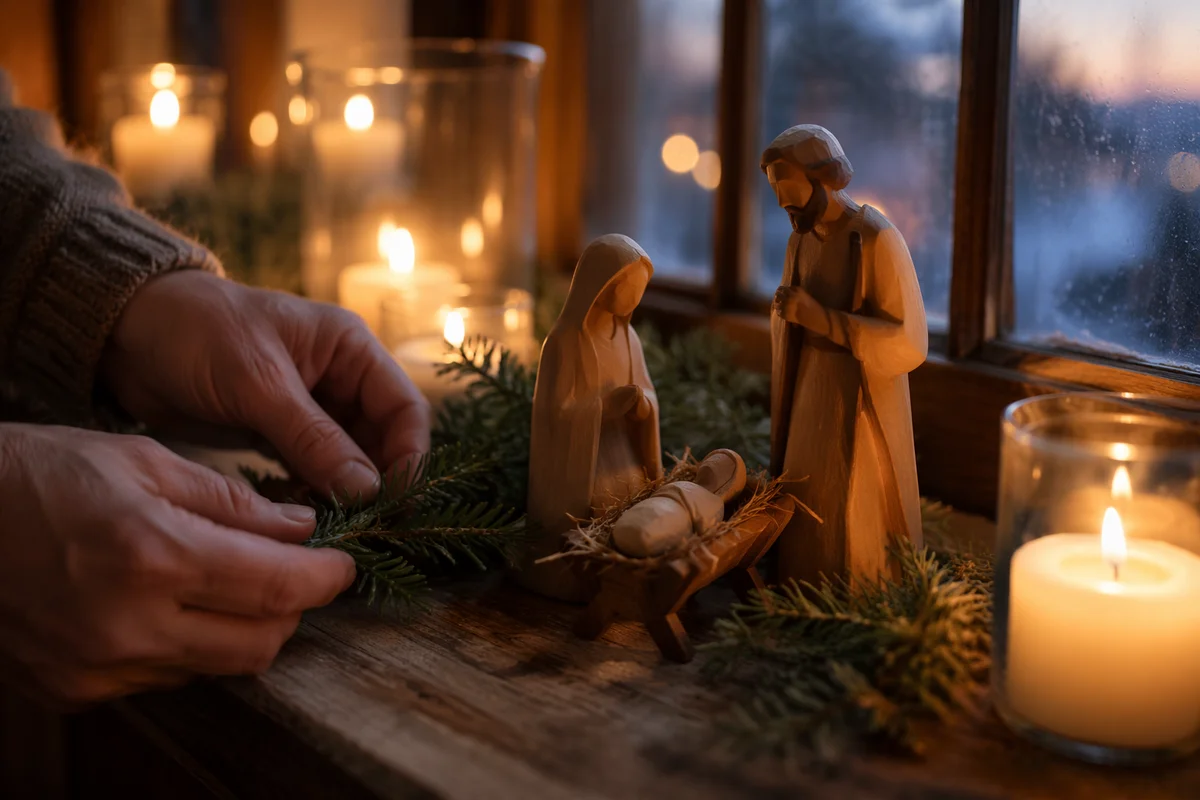 Candlelit Nativity by a Frosted Window
