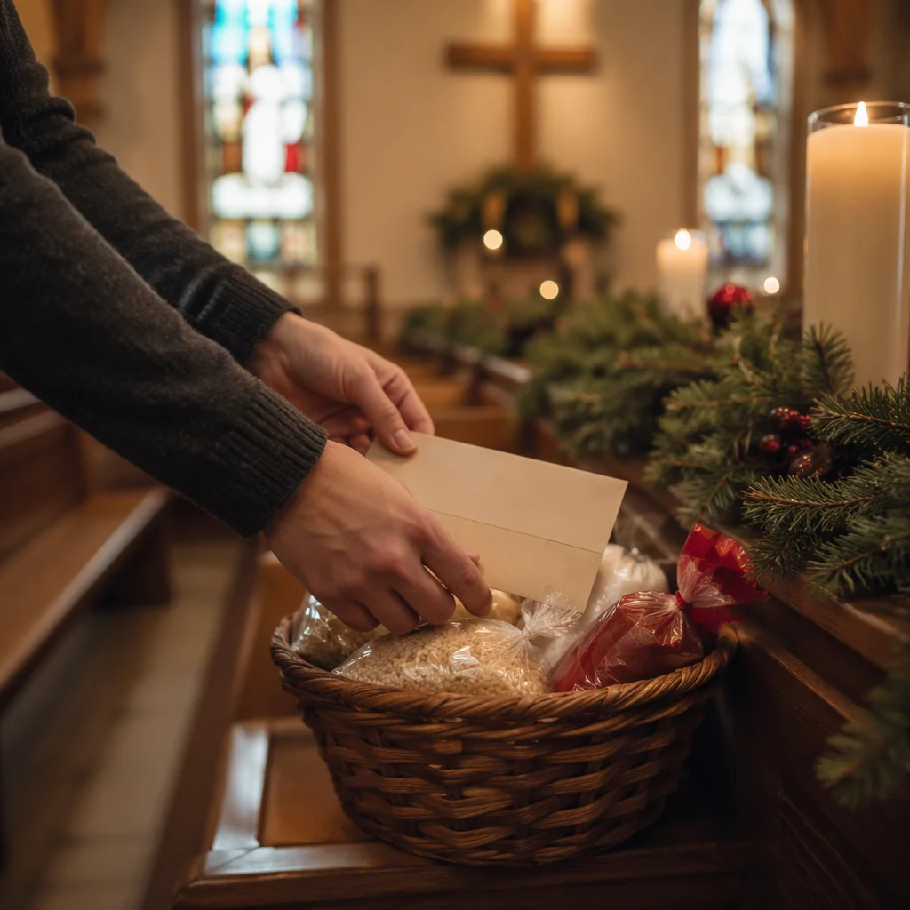 Christmas Offering Basket in Church Service
