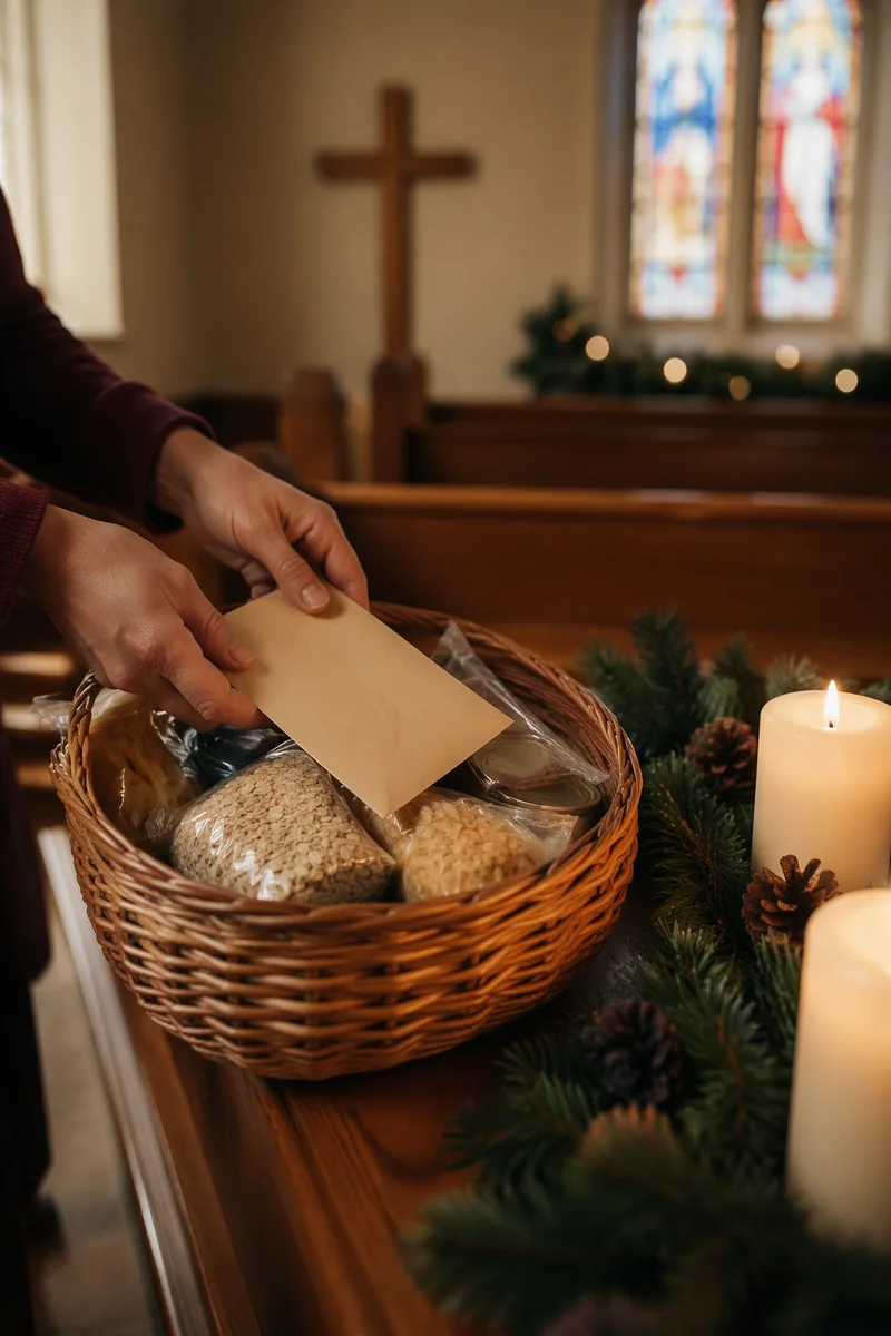 Christmas Offering Basket in Church Service