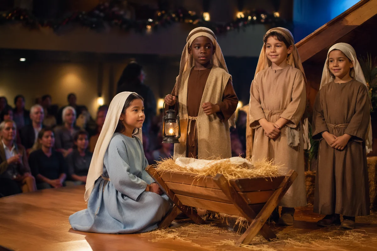 Children in Christmas Pageant on Stage
