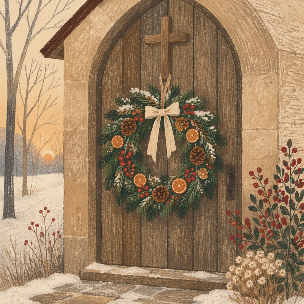 Christmas Wreath on Weathered Chapel Door
