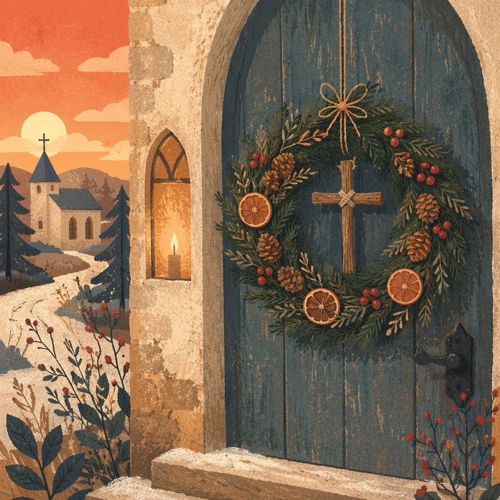 Handmade Christmas Wreath on Chapel Door