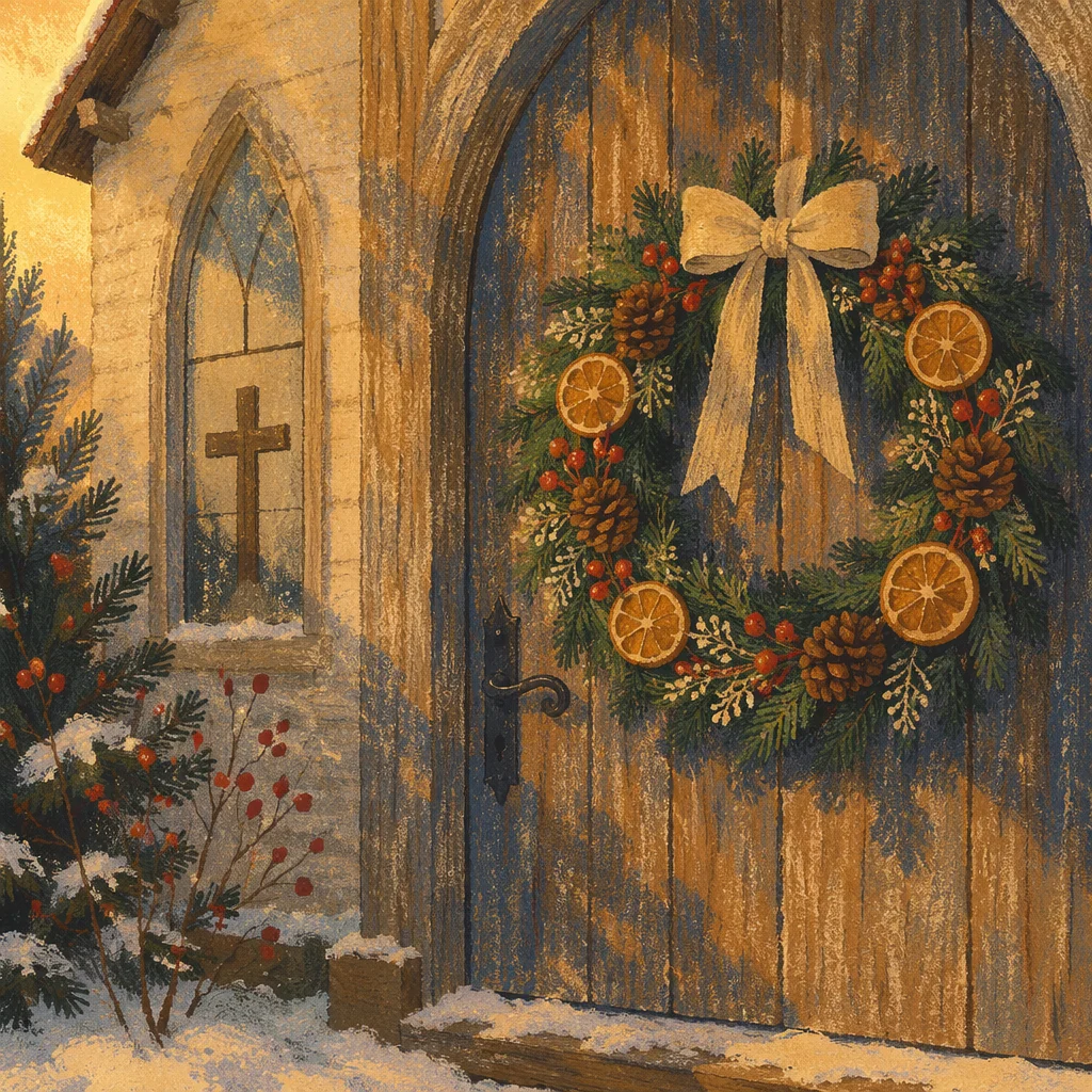 Christmas Wreath on Weathered Chapel Door
