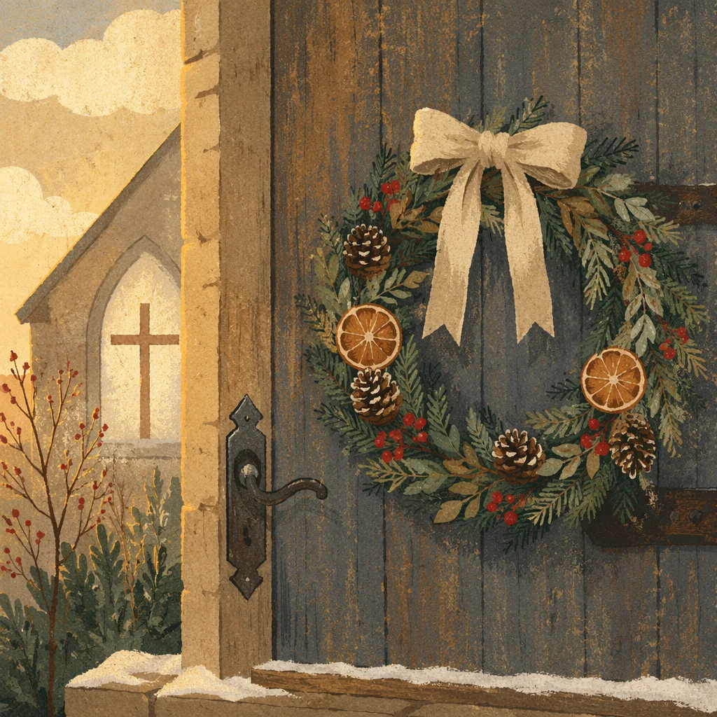 Handmade Christmas Wreath on Chapel Door