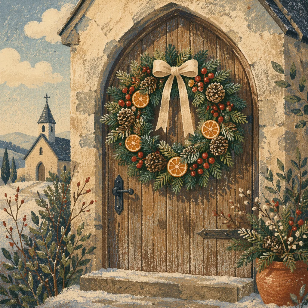 Christmas Wreath on Countryside Chapel Door