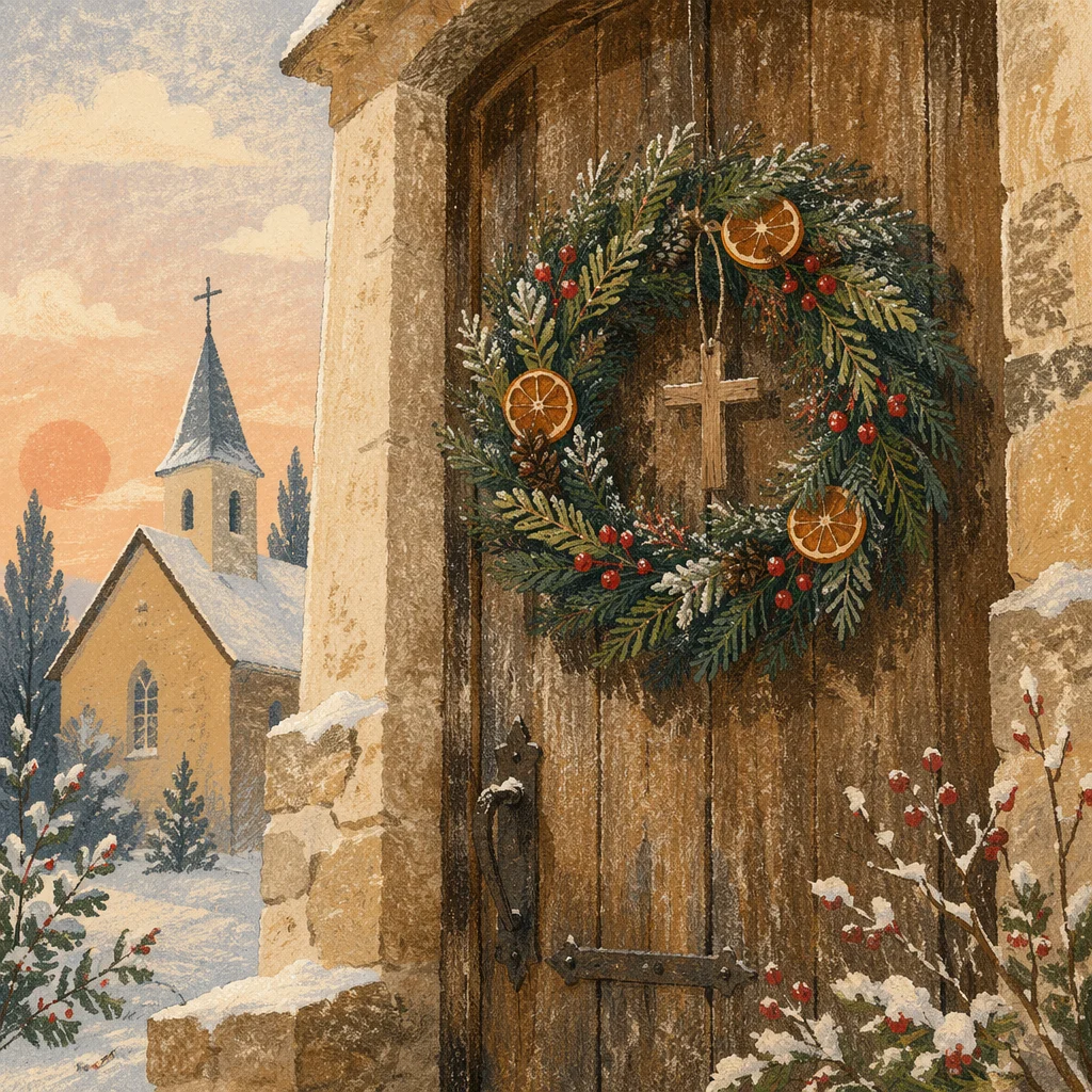 Christmas Wreath on Country Chapel Door