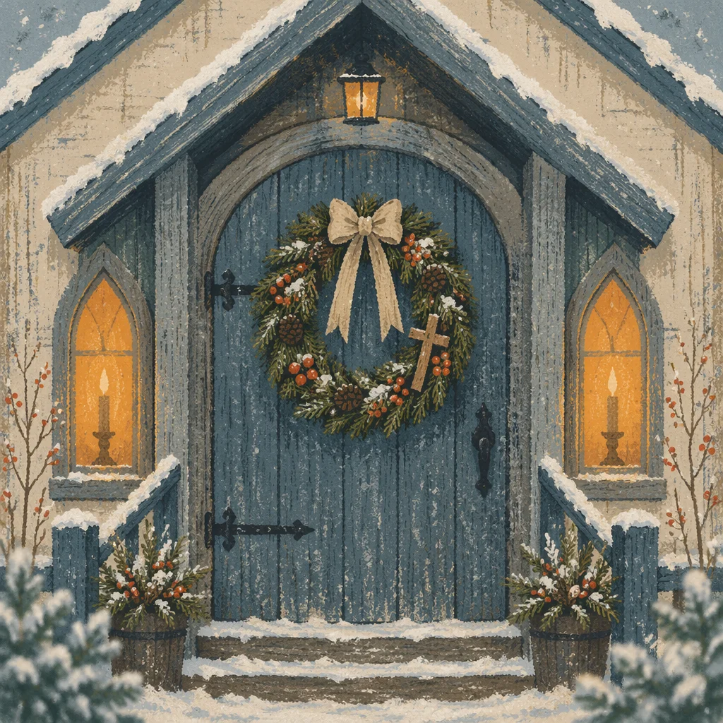 Christmas Wreath on Weathered Chapel Door