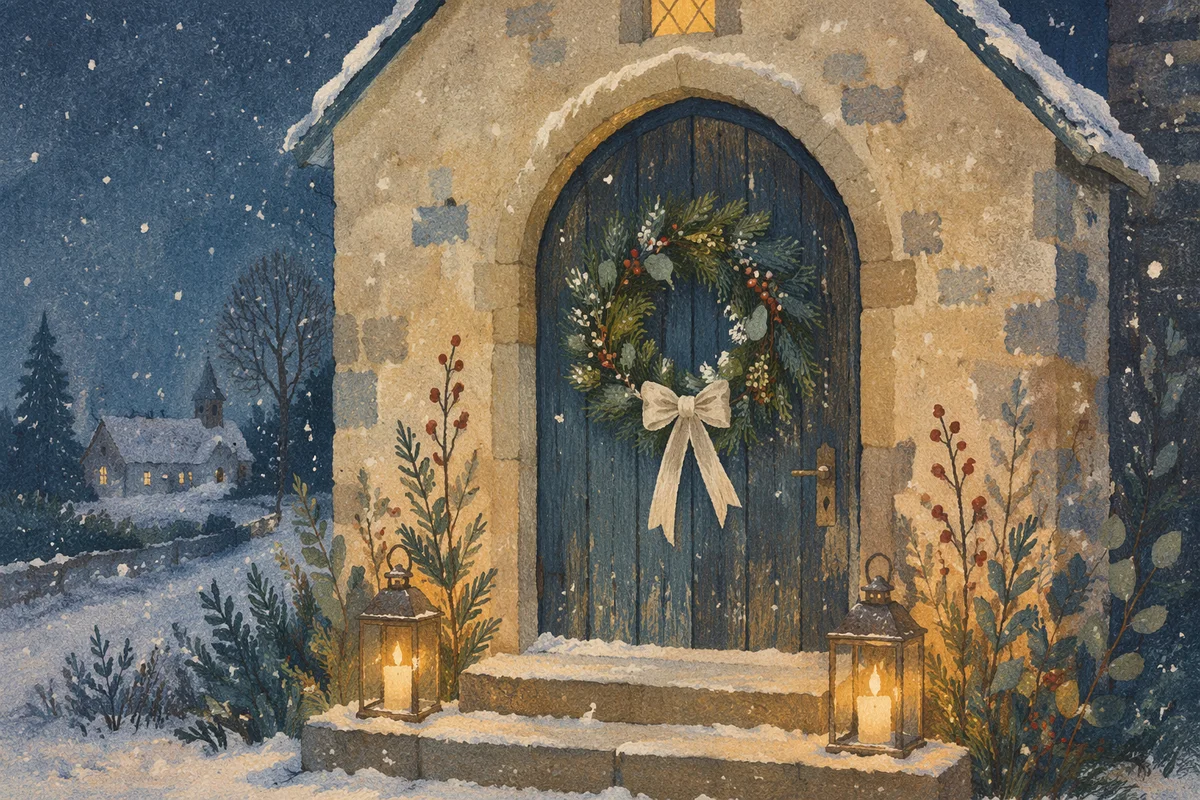 Christmas Wreath on Countryside Chapel Door
