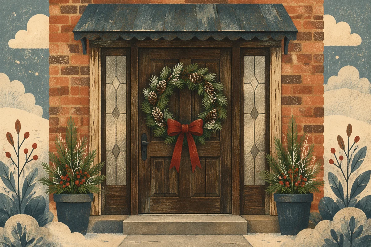 Christmas Wreath on Rustic Wooden Door