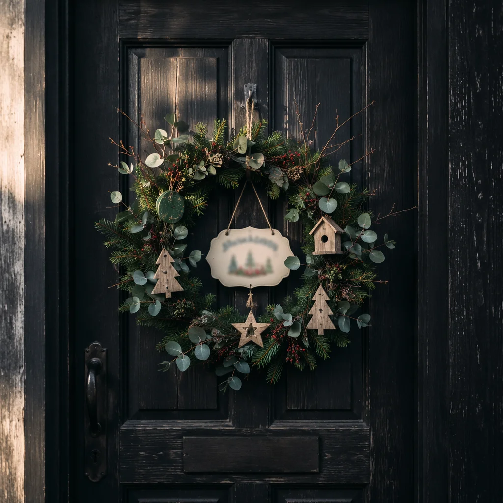 Rustic Christmas Wreath on Weathered Door